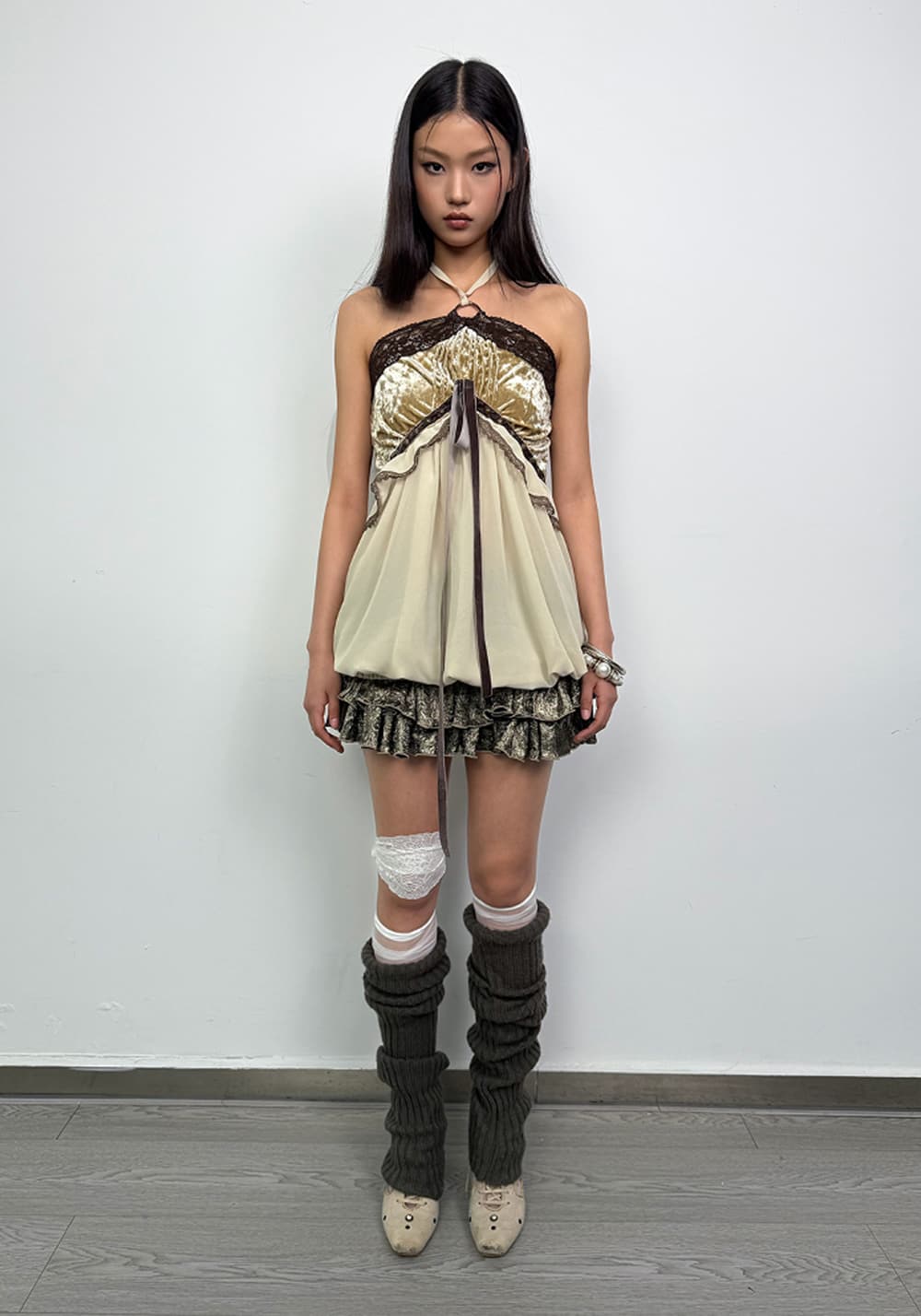 DOUBLEPUNCH丨Velvet Chiffon Halter Corset Top - PSYLOS 1, DOUBLEPUNCH丨Velvet Chiffon Halter Corset Top, Top, DOUBLEPUNCH, PSYLOS 1